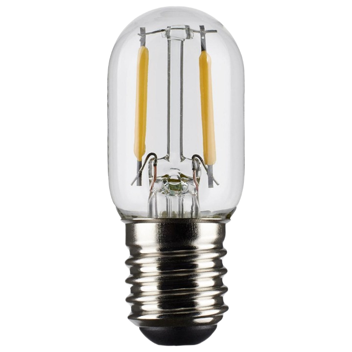 Clear LED light bulb with warm white glow and intermediate screw base for indoor lighting fixtures