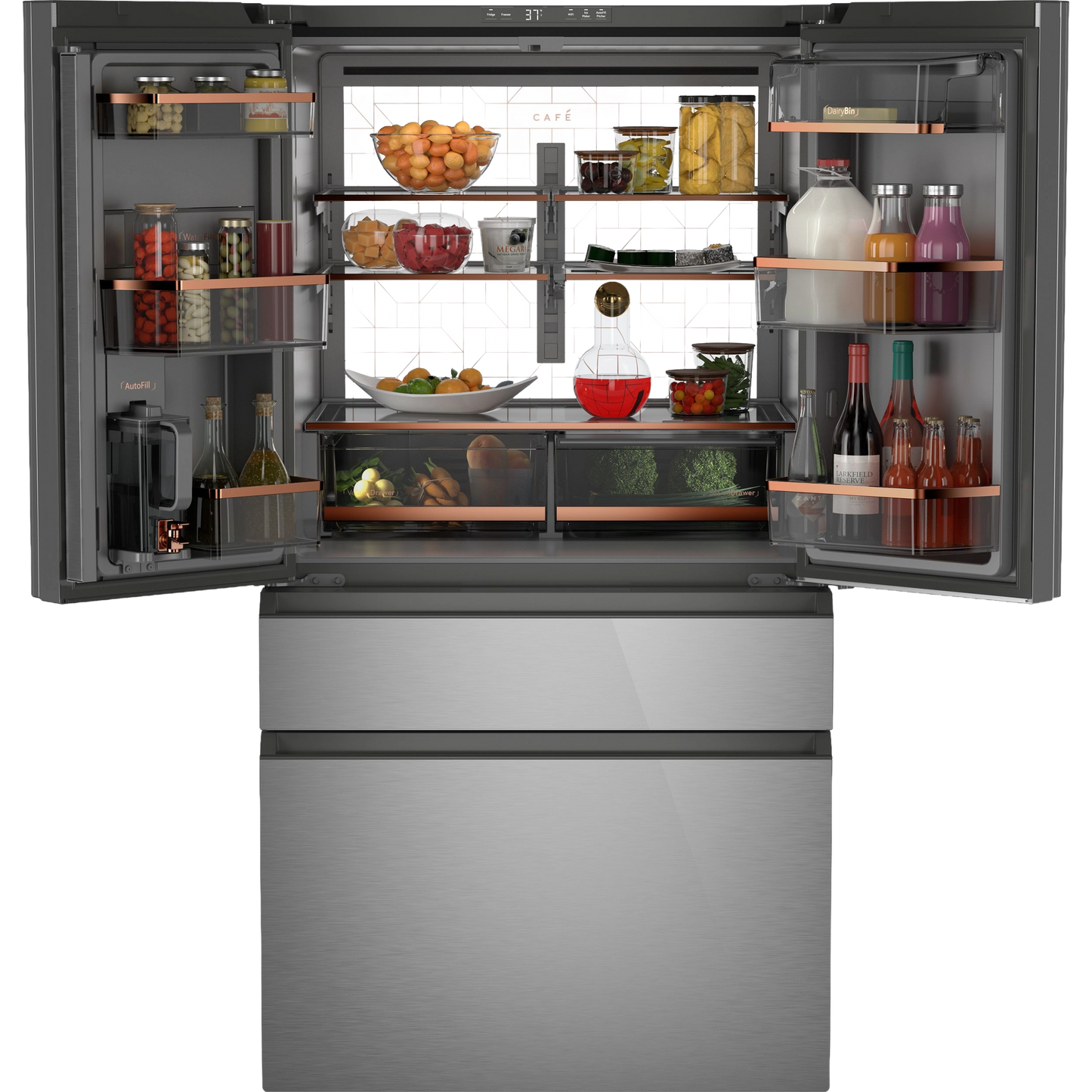 CAFÉ™ ENERGY STAR® 28.7 Cu. Ft. Smart 4-Door French-Door Refrigerator in Platinum Glass With Dual-Dispense AutoFill Pitcher