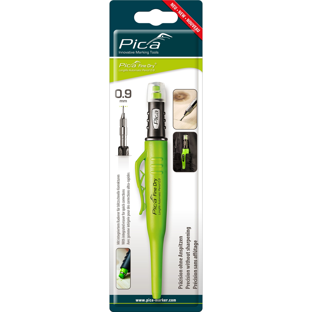 Green 0.9mm fine marking graphite pencil with automatic lead feed for woodworking and office use tools collections