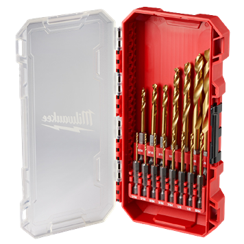 Compact red case holding 15-piece titanium-coated drill bit set for impact drivers and home improvement tasks