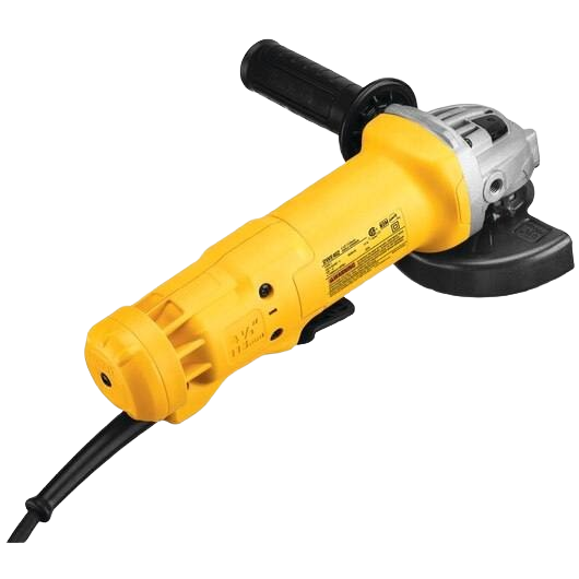 Yellow and black small angle grinder with side handle and power cord for home improvement and tool use