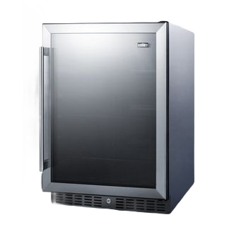 24-inch wide built-in beverage center with left hinge door and stainless steel finish for kitchen appliances collections