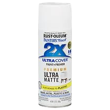 Rust-Oleum white ultra matt spray paint and primer can for home improvement in Rust Oleum spray paint collection