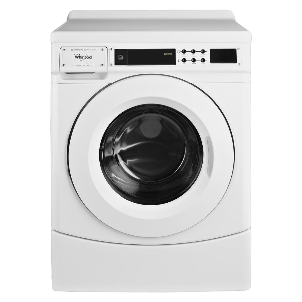 White commercial front-load washer with digital display and control panel from front load washers collection