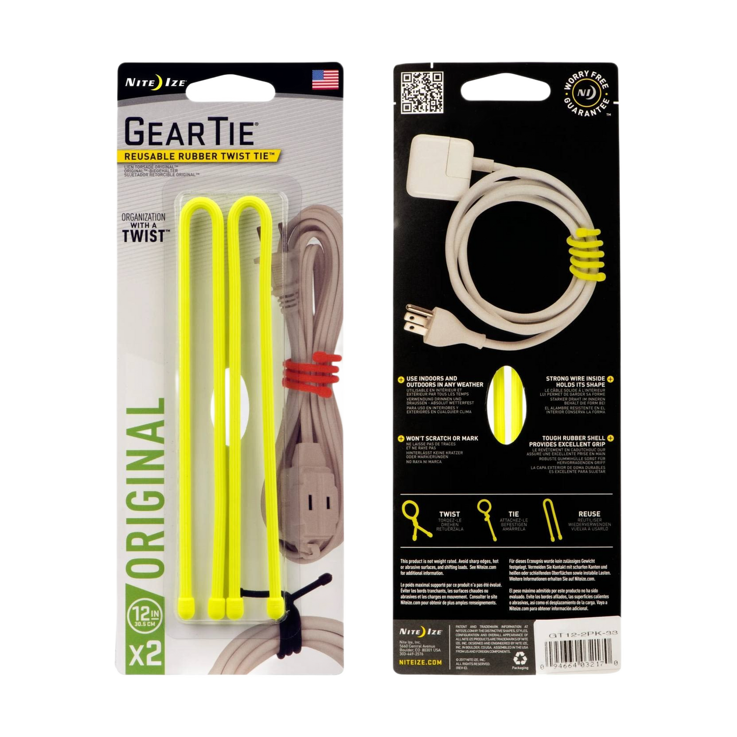 Two neon yellow reusable rubber twist ties for organizing cables in electrical tools and home improvement under $50 collection