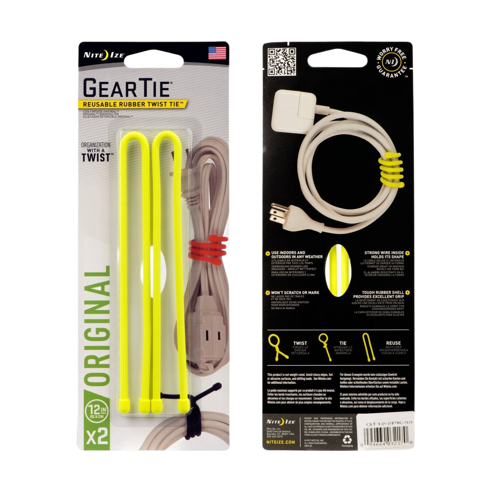Two neon yellow reusable rubber twist ties for organizing cables in electrical tools and home improvement under $50 collection