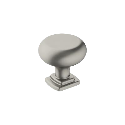 Satin nickel cabinet knob with rounded top and square base for furniture hardware and home improvement projects under $50 collections