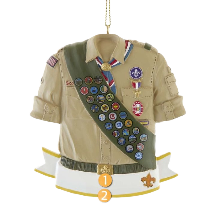 Ornate Eagle Scout shirt ornament with merit badges and medals in Christmas Ornaments & Tree Decorations collection