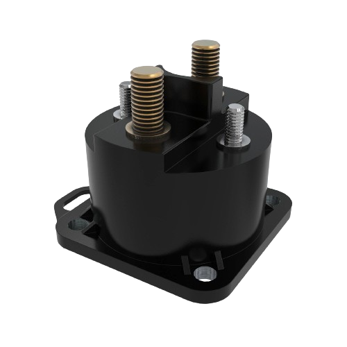 Black starter relay component with brass and silver mounting terminals designed for tools and home improvement tasks