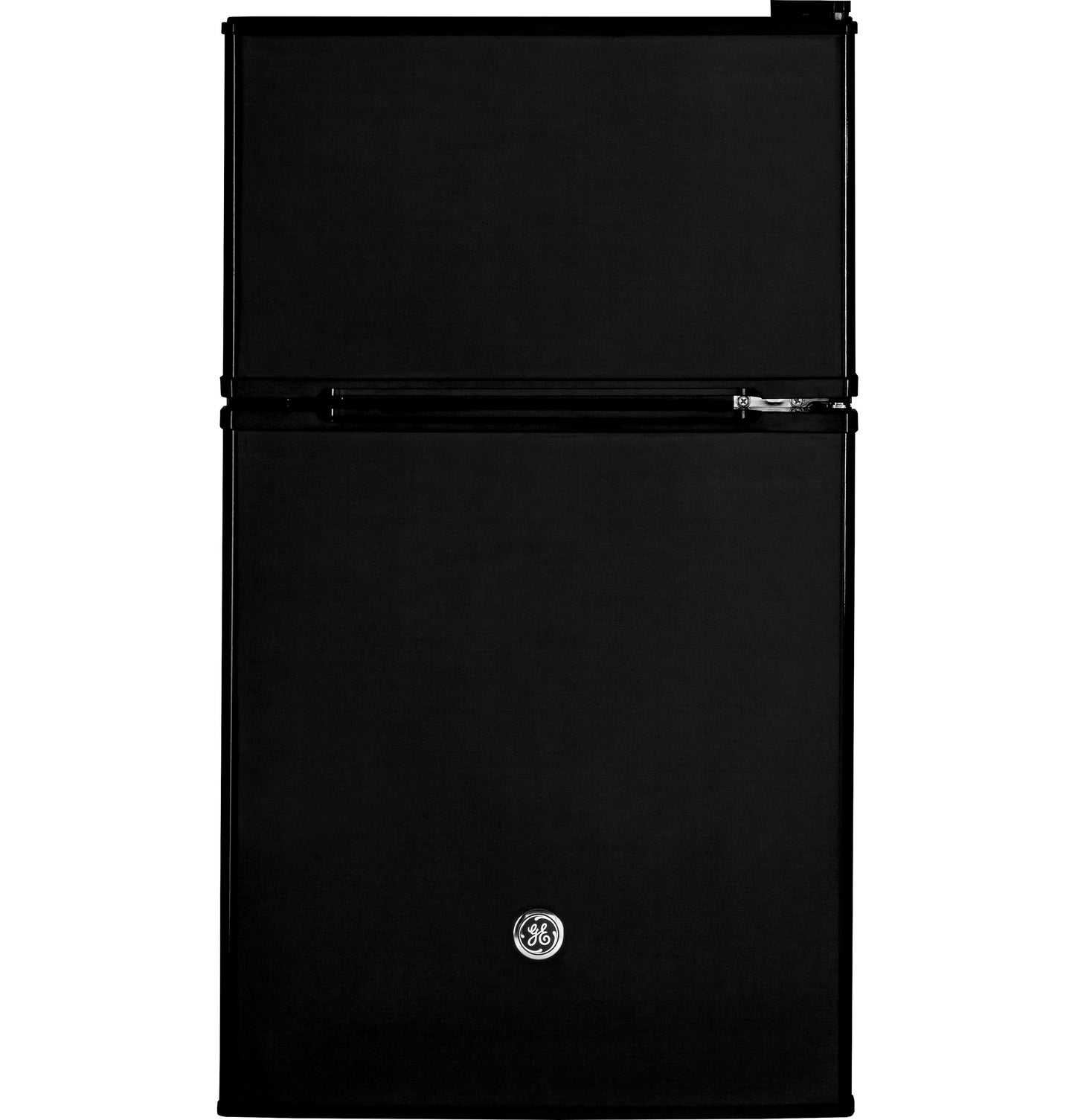 Black double-door compact refrigerator with sleek finish for kitchens and appliance collections