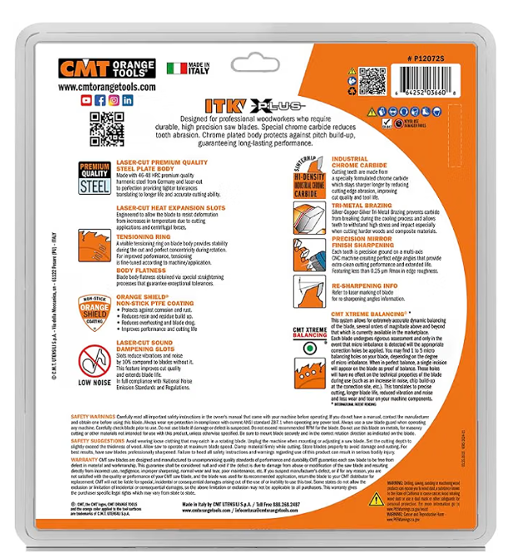 CMT Orange Tools 12" 72T Itk-Xplus® Finish Sliding Compound Saw Blade