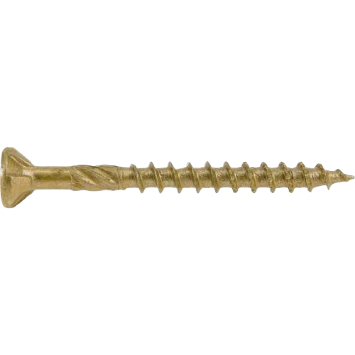 Gold-tone single clip screw with threaded shaft and square flat head for tools and home improvement use