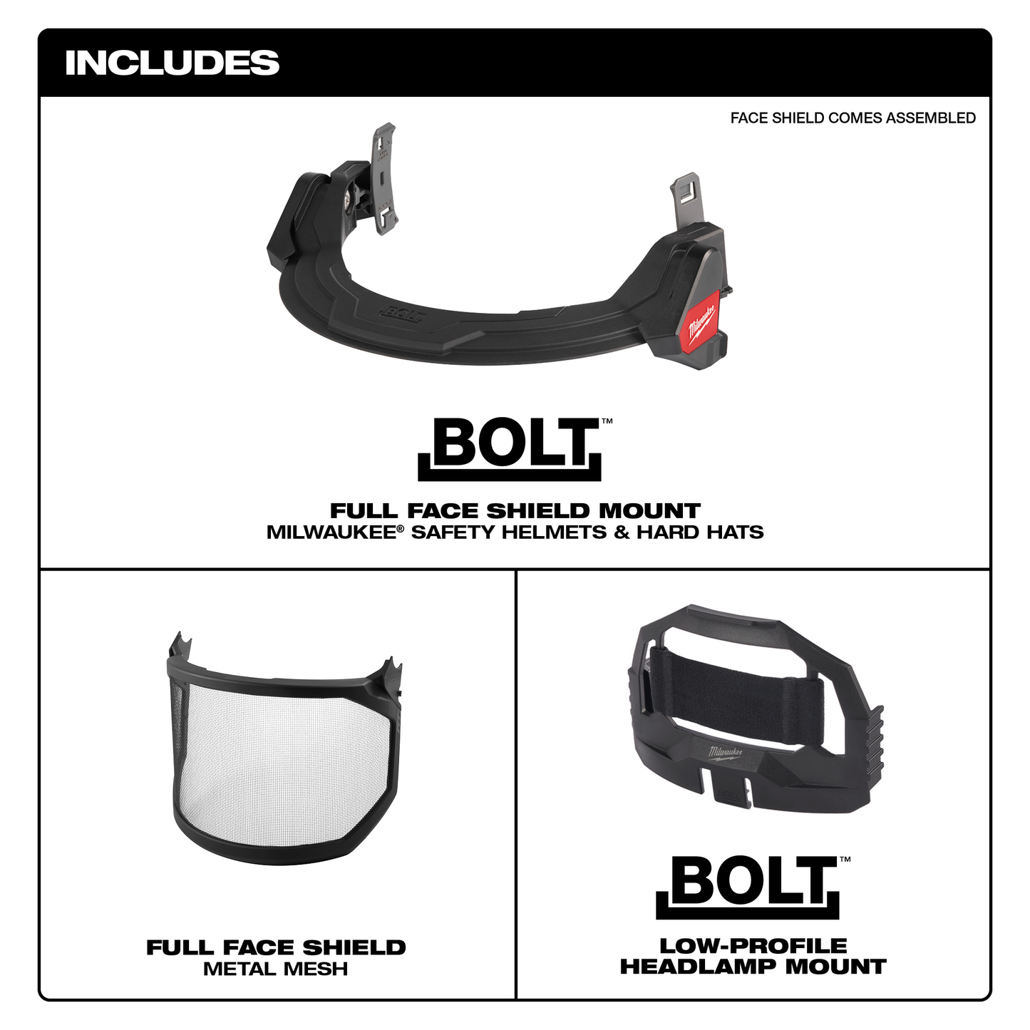 Milwaukee BOLT™ Full Face Shield - Metal Mesh (Compatible with Milwaukee® Safety Helmets & Hard Hats)