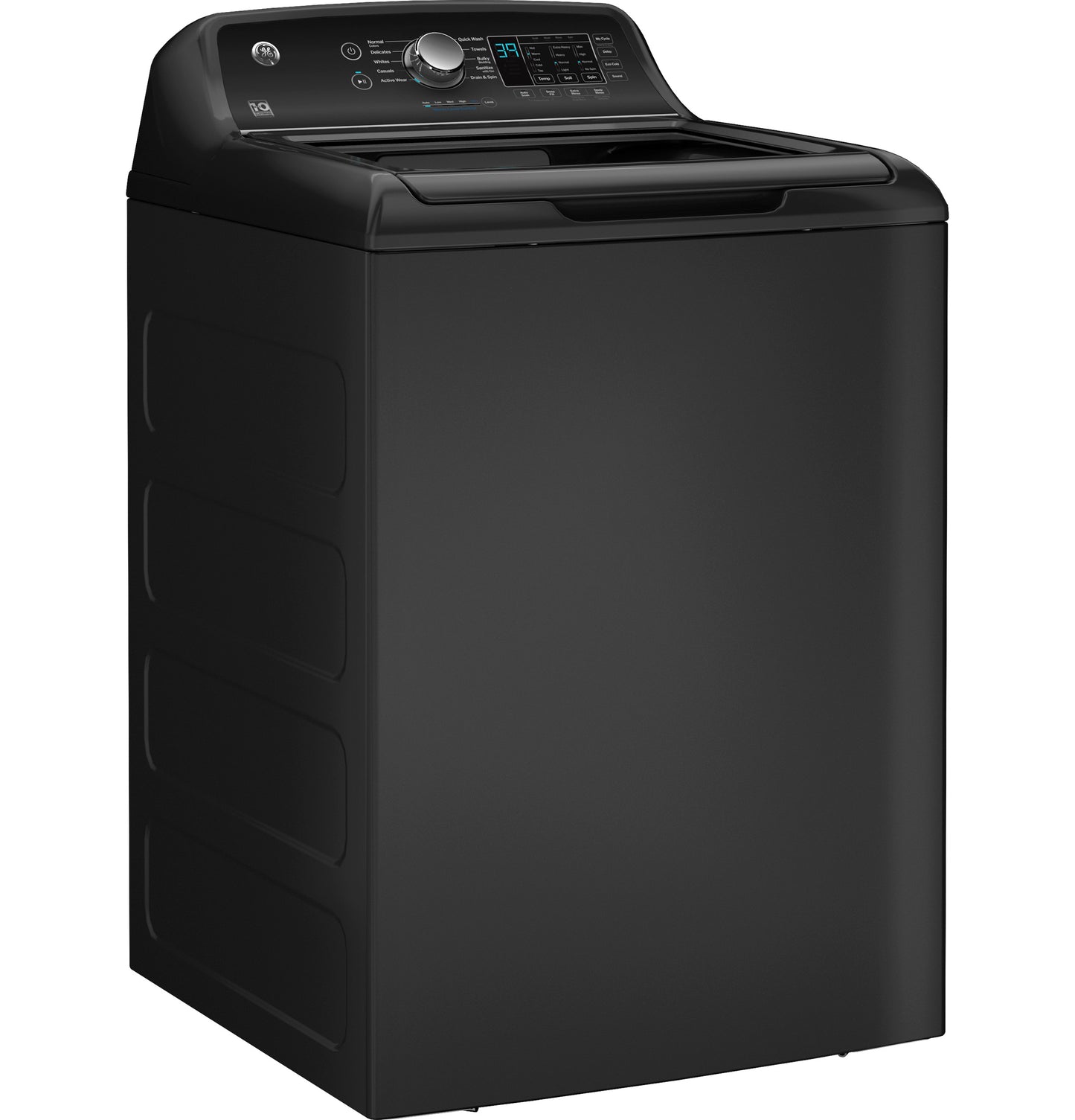 Matte black top load washer with digital control panel and water level adjustment from Washers & Dryers collection