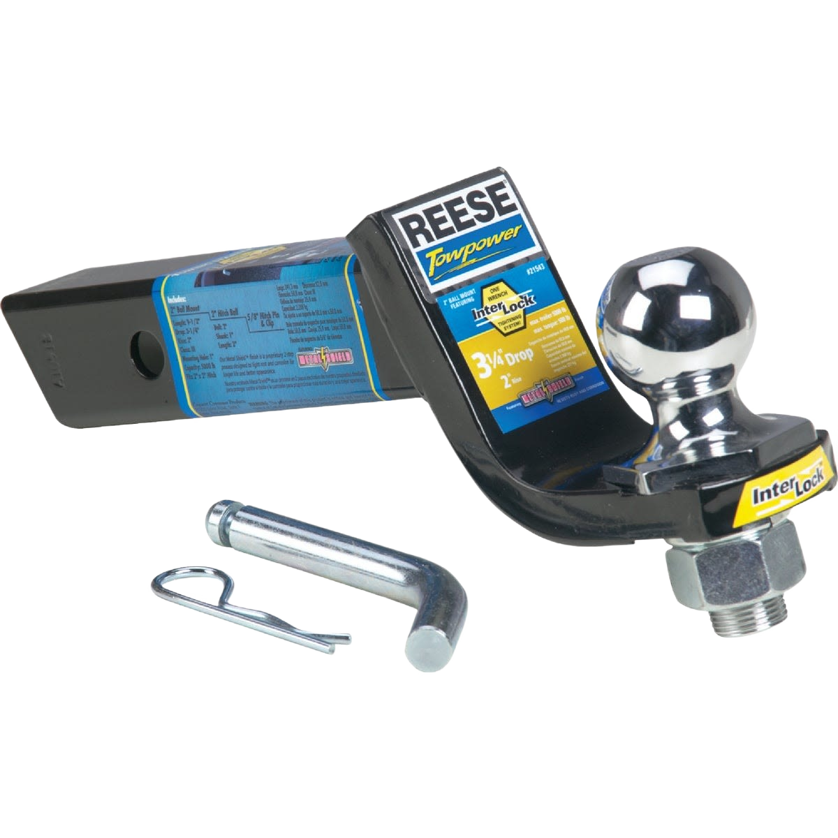 Black forged steel trailer hitch ball mount with chrome hitch ball and locking pin in parts and lubricants collections