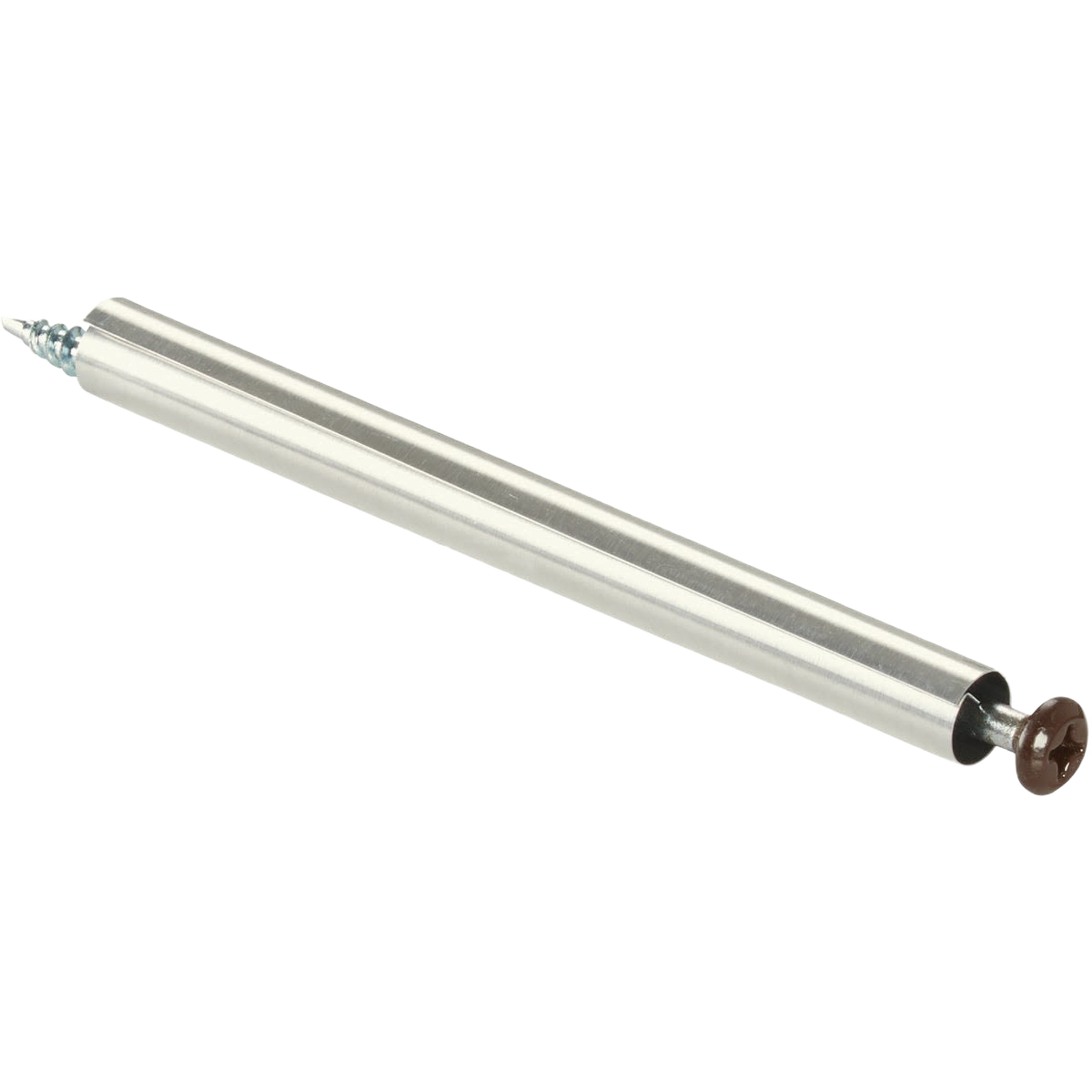 Brown gutter screw with attached silver metal ferrule designed for home improvement and exterior repair tasks