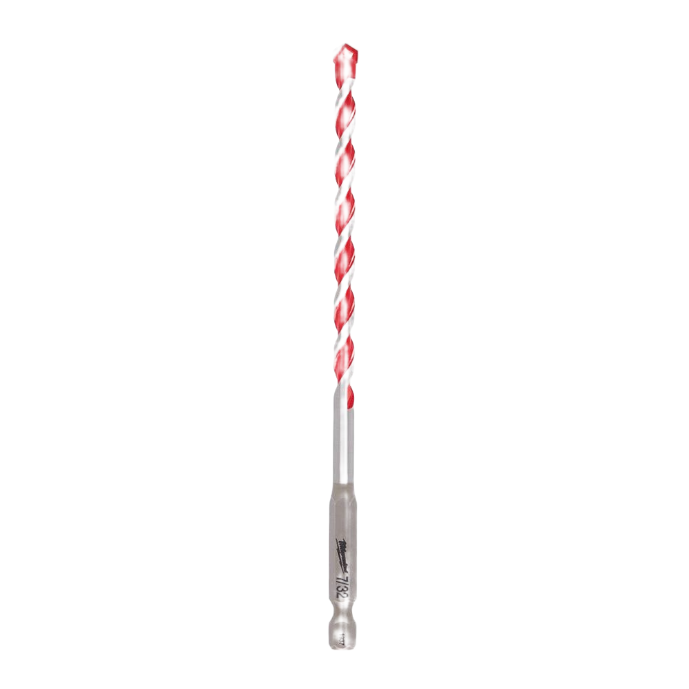 Red and silver carbide-tipped drill bit for hammer drills in power tool and home improvement accessories collections