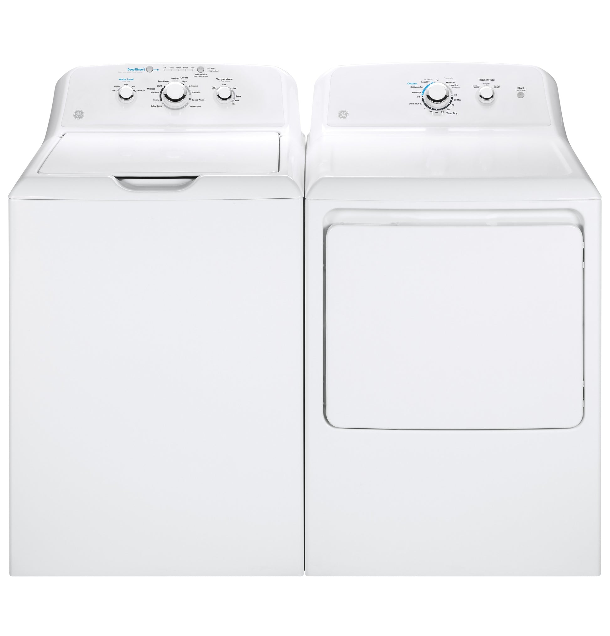White top-load washer and dryer set with control knobs for efficient laundry in home improvement projects