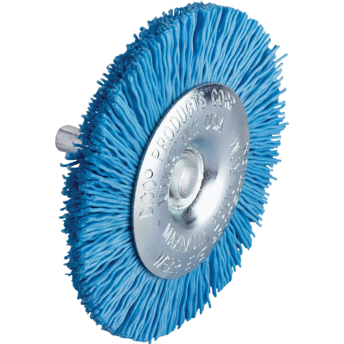 Blue fine nylon brush wheel with aluminum oxide for detailed cleaning in tool accessories and woodworking collections under $50