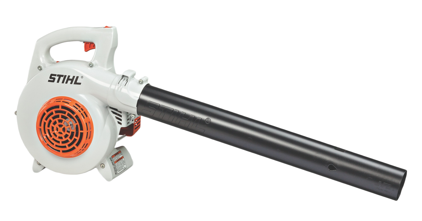 Lightweight handheld gas blower with ergonomic handle and long black nozzle for outdoor home improvement tasks