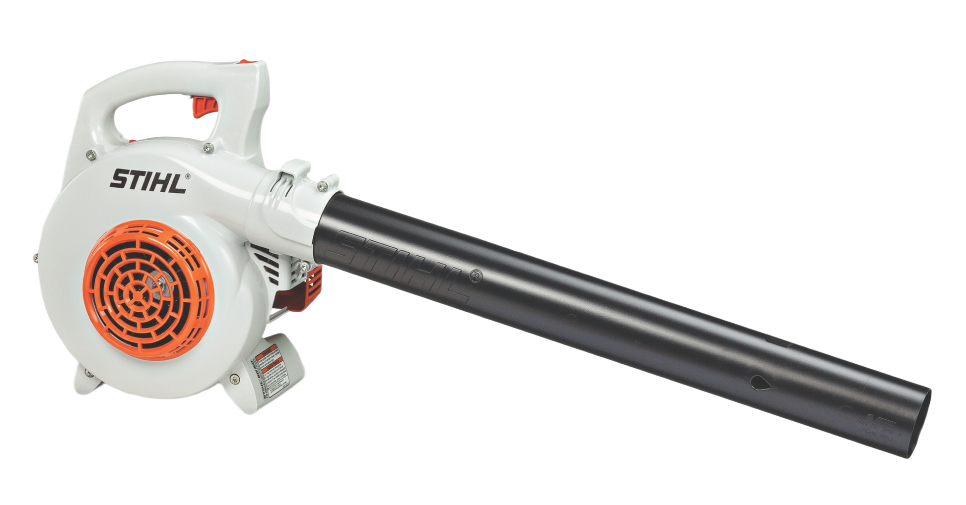 Lightweight handheld gas blower with ergonomic handle and long black nozzle for outdoor home improvement tasks