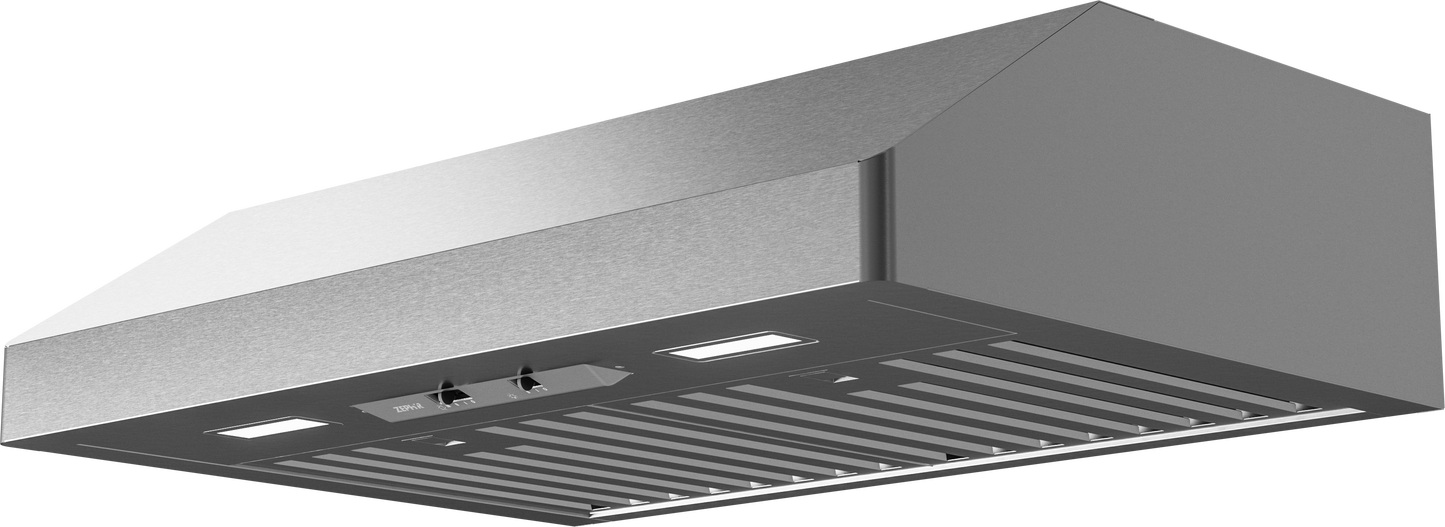 Stainless steel 36-inch under cabinet kitchen hood with LED lights and removable baffle filters for ventilation