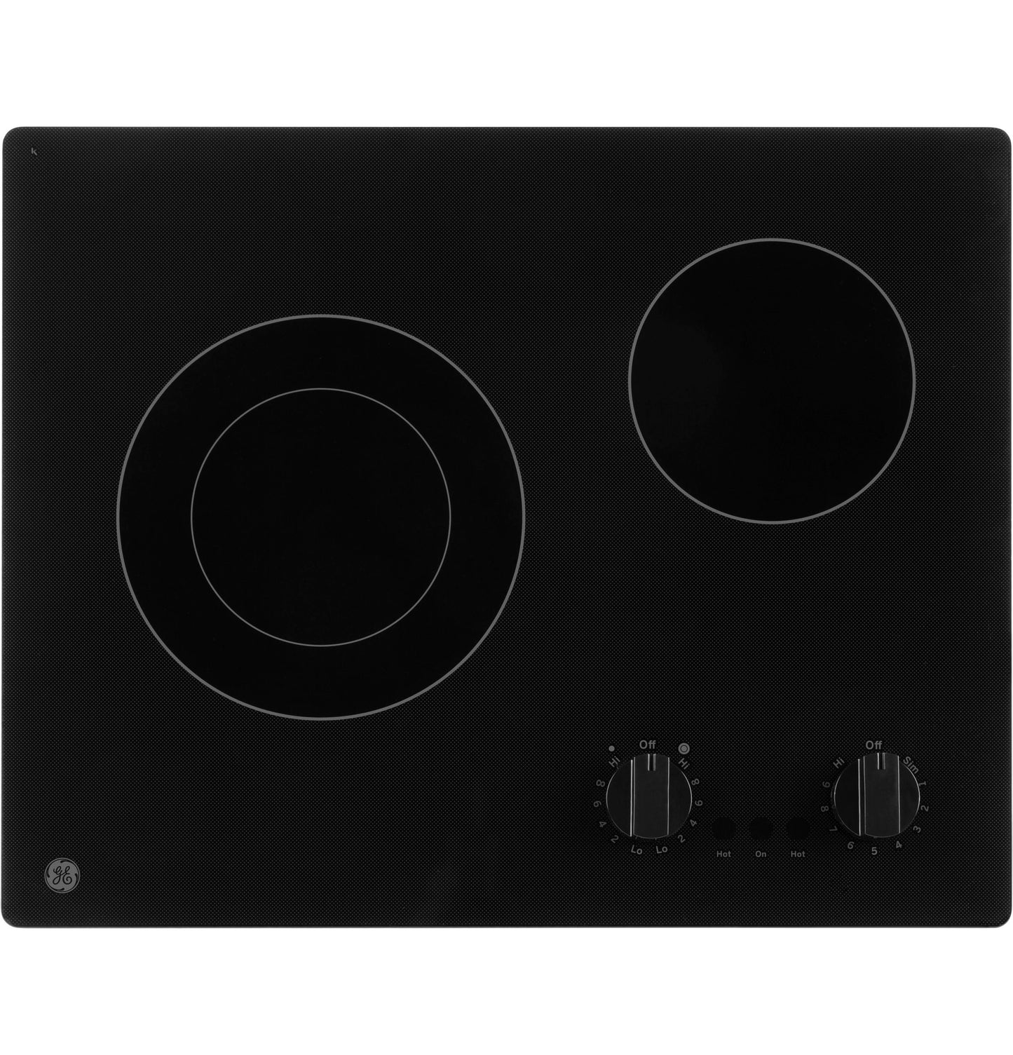 Black electric radiant cooktop with two burners and control knobs in electric cooktops and kitchenware collection