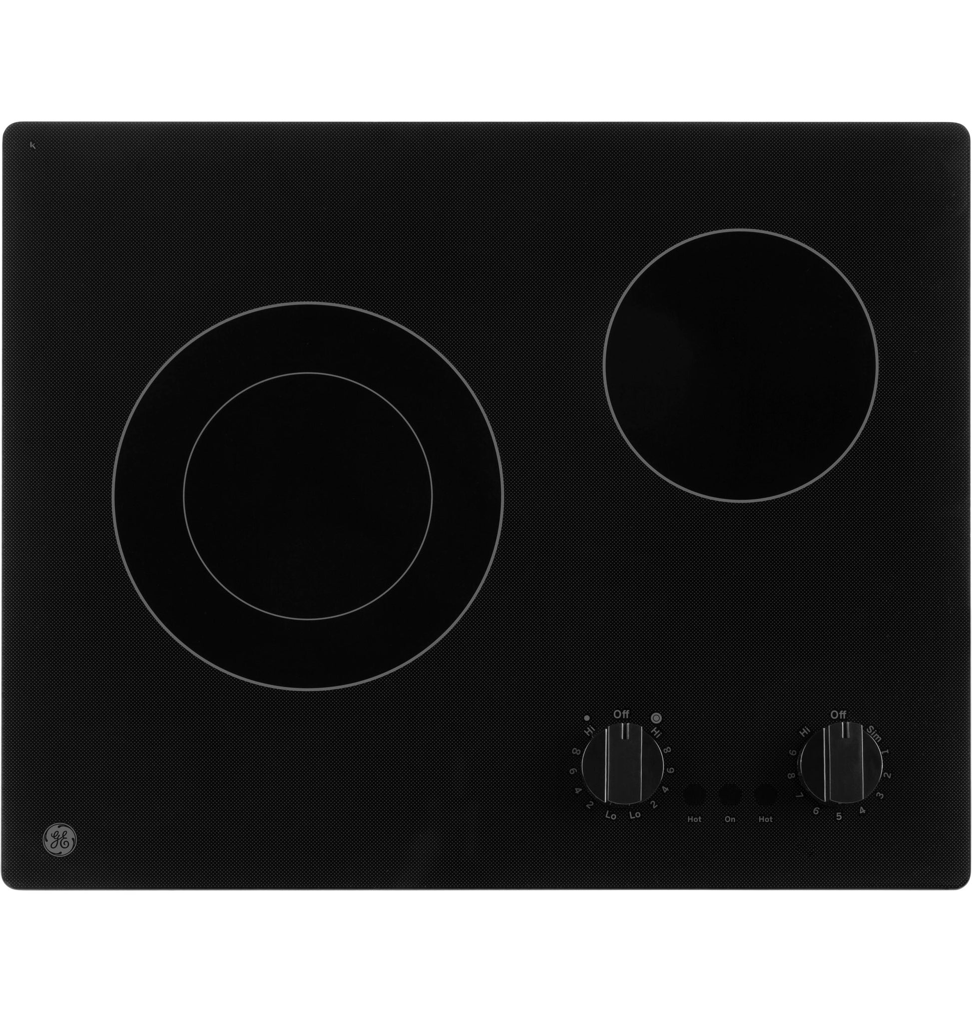 Black electric radiant cooktop with two burners and control knobs in electric cooktops and kitchenware collection