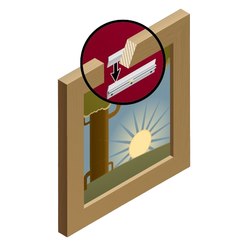 Illustration showing how to mount a picture frame using a metal French cleat system for secure wall hanging in hardware.