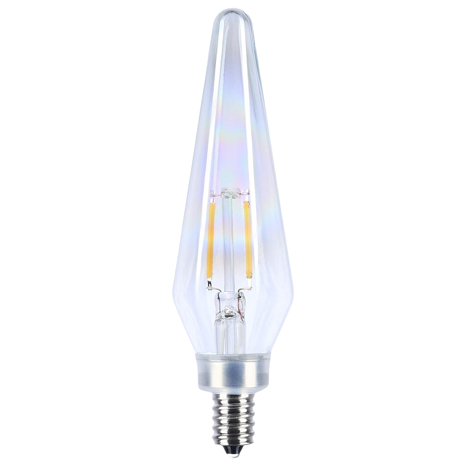 Prismatic LED candelabra base bulb with clear glass and durable metal screw base for home improvement use