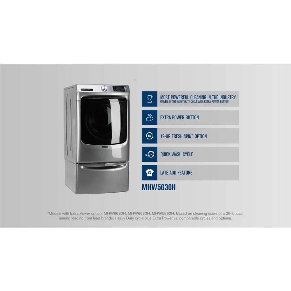 Silver front load washer with pedestal, Extra Power and 12-Hr Fresh Spin option in Washers & Appliances collections
