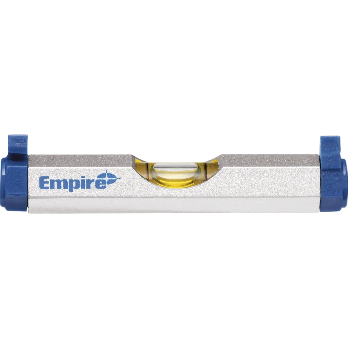 Aluminum line level with blue end caps and clear vial for precise leveling in woodworking and measuring tools collection