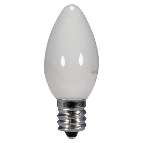 Small white LED light bulb with candelabra base, designed for home improvement lighting applications