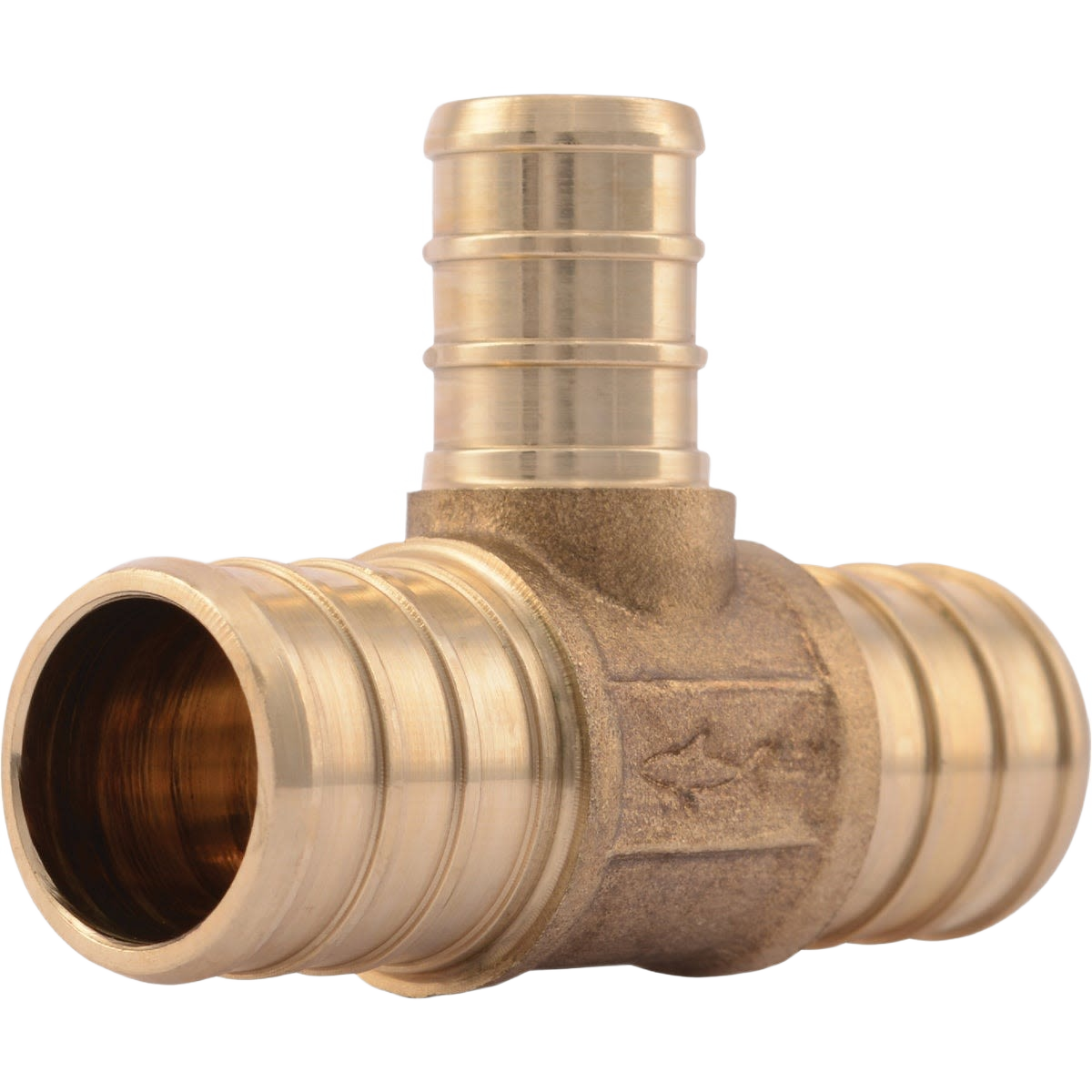 Brass reducing tee fitting with PEX barbs for plumbing use, compatible with pipes in Pipes & Fittings collection