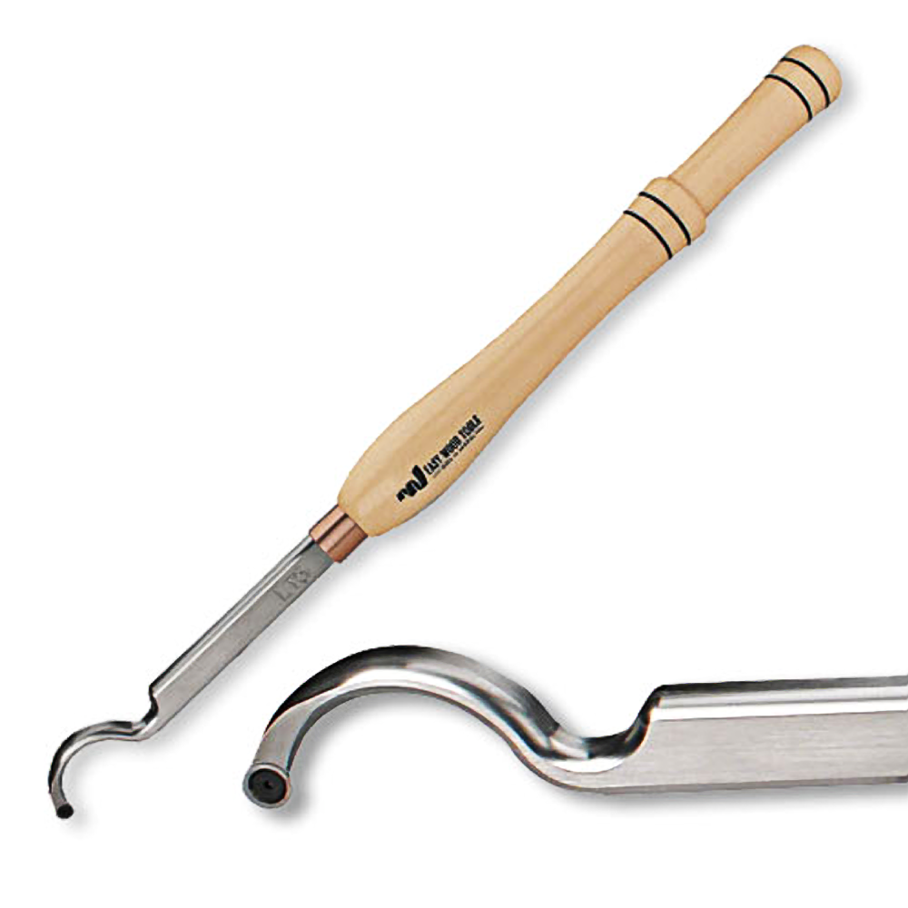 Handled mid-size wood hollowing tool with curved blade for woodworking tools and home improvement use collections