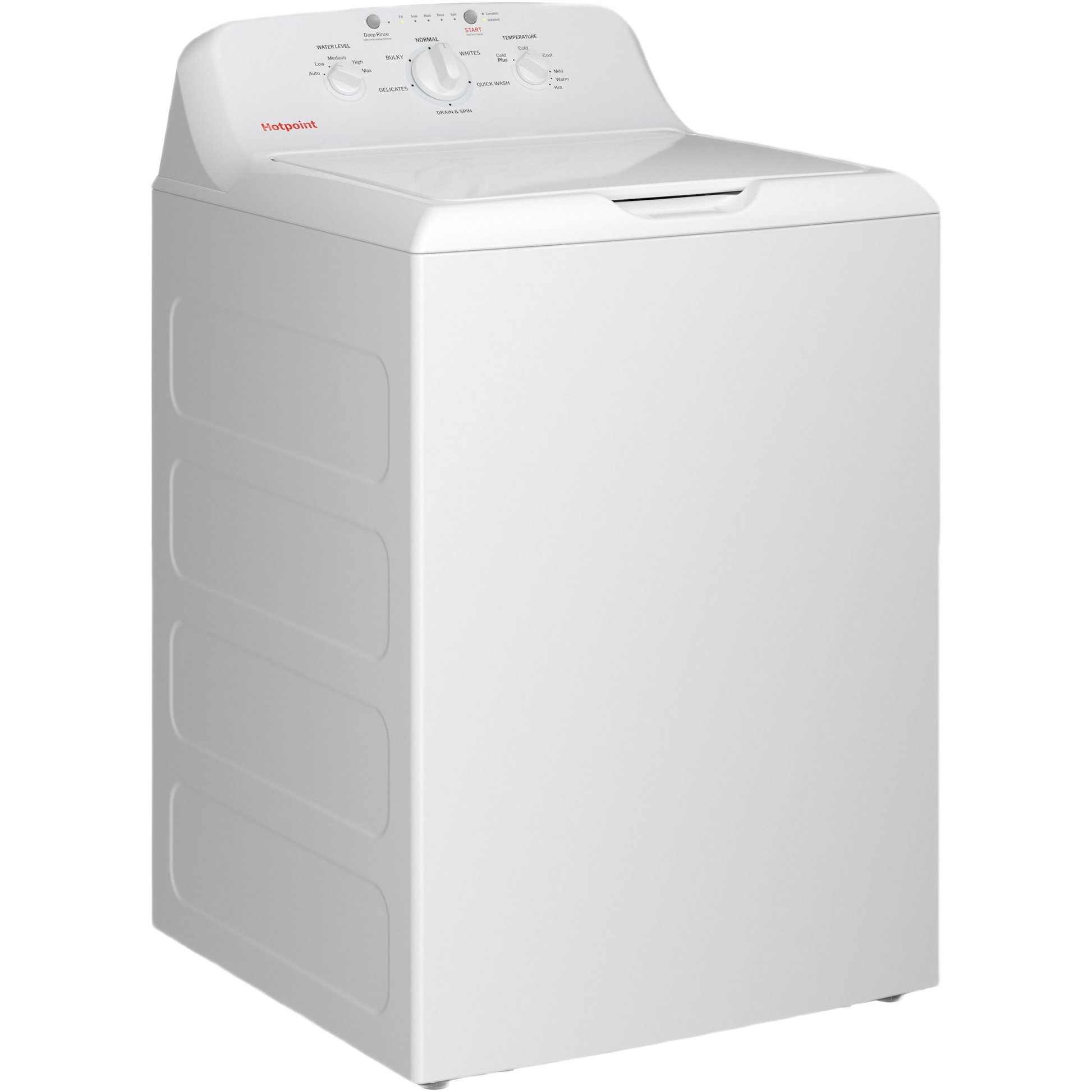 White top-load Hotpoint washer with control dial and stainless steel basket from Washers & Dryers collection