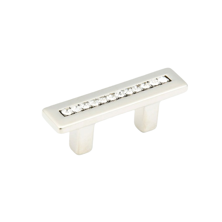 Satin nickel cabinet pull with decorative crystals for elegant furniture hardware and home improvement projects