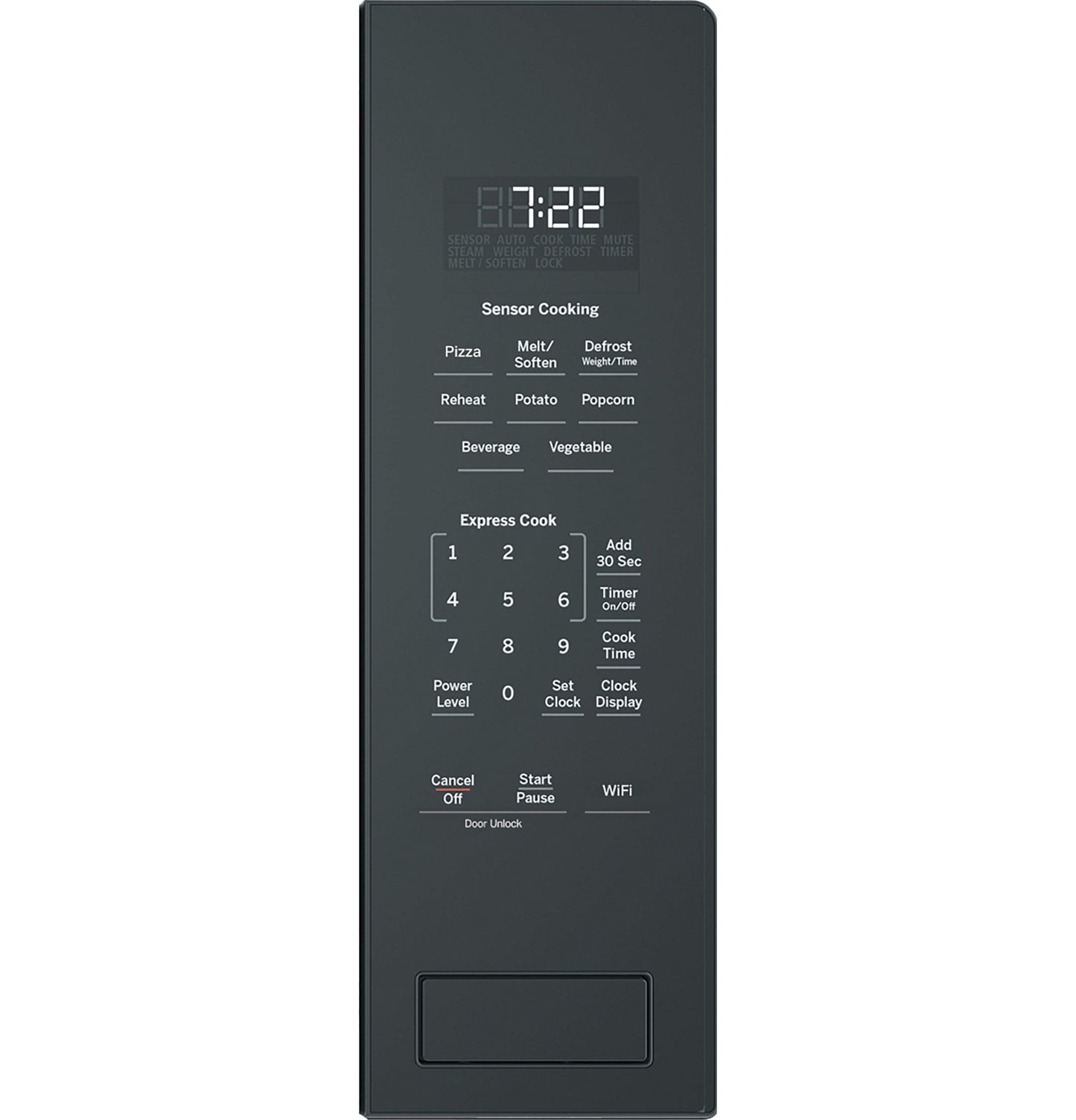 Control panel of a black built-in sensor microwave with digital display from Microwaves and Kitchen & Kitchenware collections