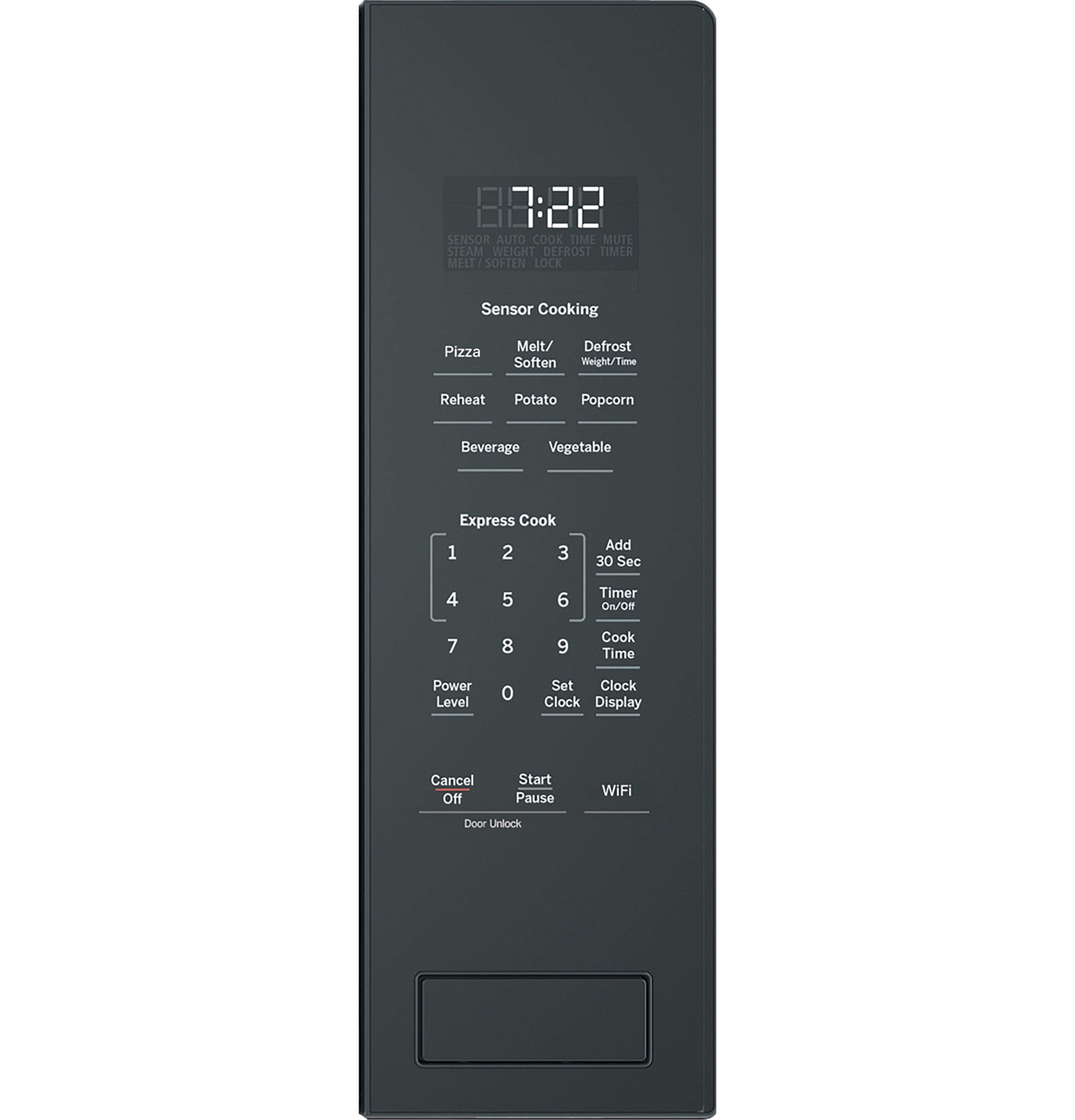 Control panel of a black built-in sensor microwave with digital display from Microwaves and Kitchen & Kitchenware collections