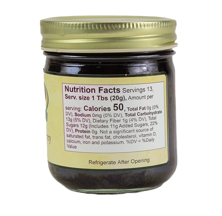 Nutrition facts label on 9 oz jar of Hartville Kitchen black raspberry jam in Jams & Jellies collection