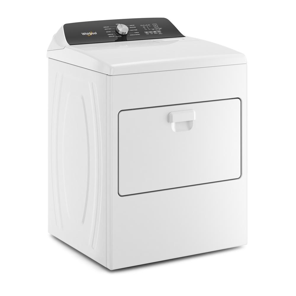 White top load electric dryer with black control panel and single rotary dial in appliance collection