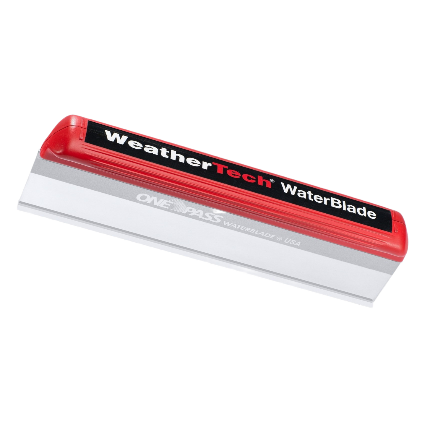 Red and black plastic handheld waterblade with silicone blade for automotive and mechanic tool collections