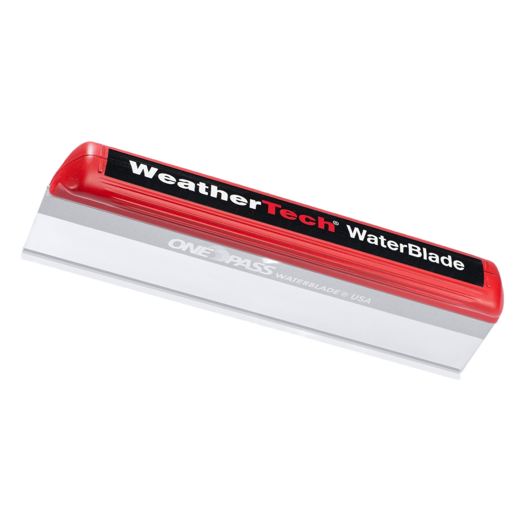 Red and black plastic handheld waterblade with silicone blade for automotive and mechanic tool collections