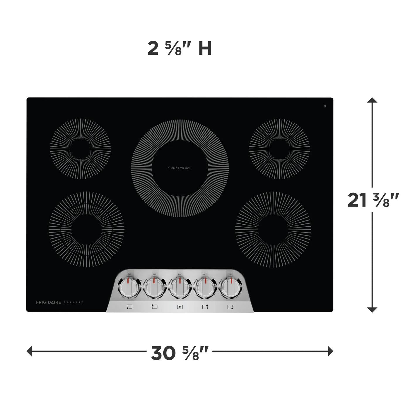 Black 30-inch electric cooktop with five heating elements and front control knobs in kitchen appliances collection