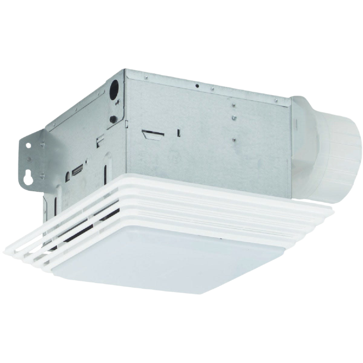 Bath Exhaust Fan with metal housing and white vent cover designed for home improvement ventilation tasks.