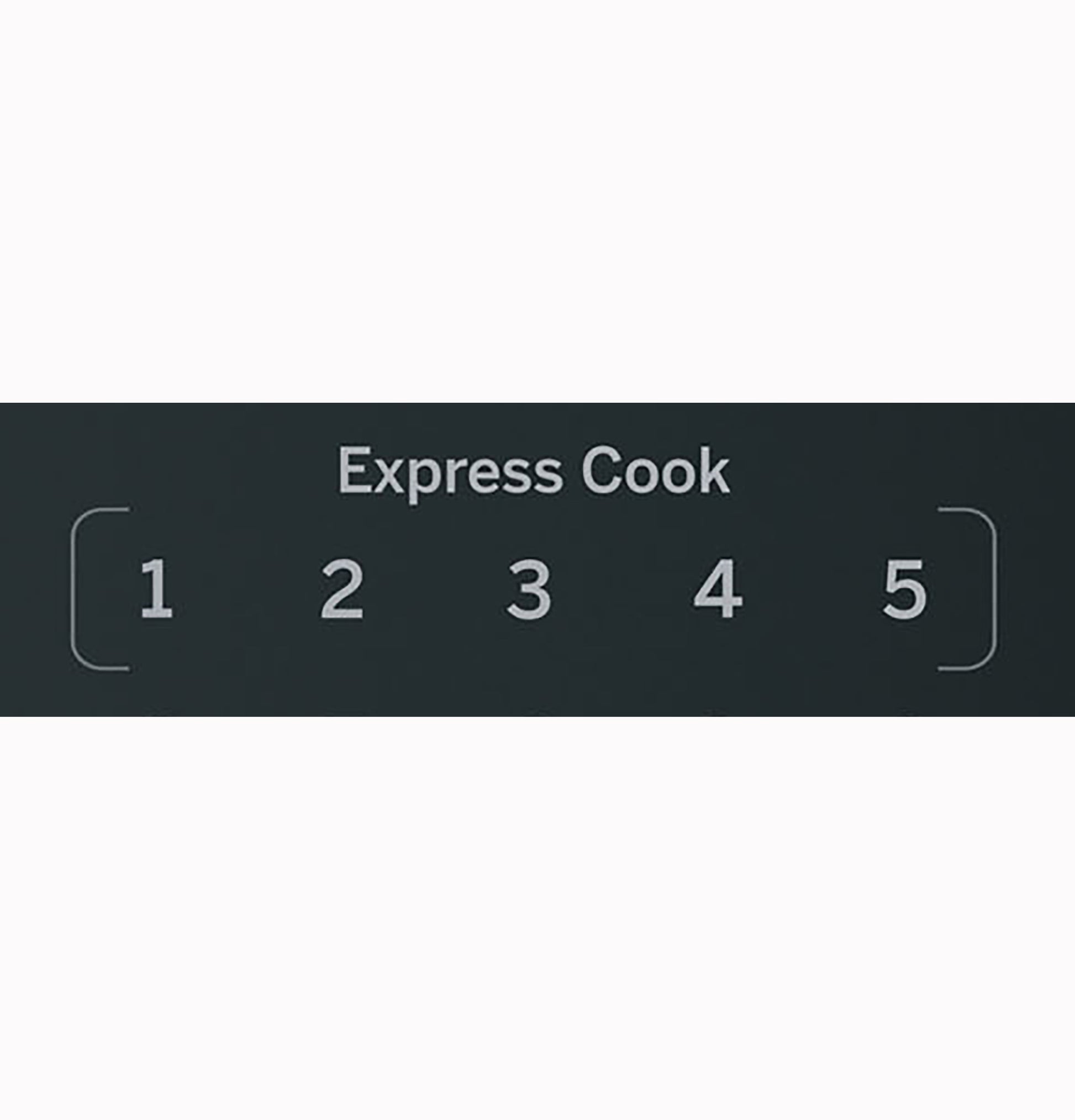 Close-up of microwave control panel showing Express Cook numeric buttons from 1 to 5 on black background