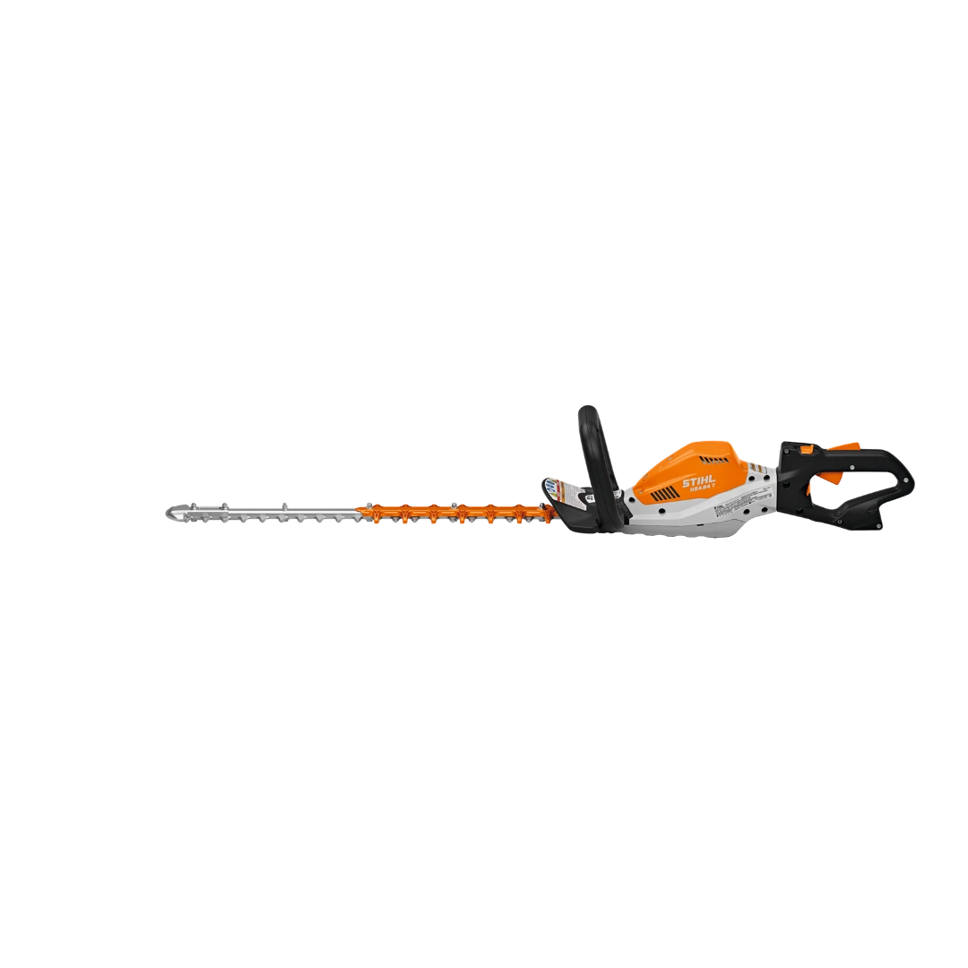 Orange and silver cordless battery hedge trimmer with ergonomic handles for efficient home improvement tasks