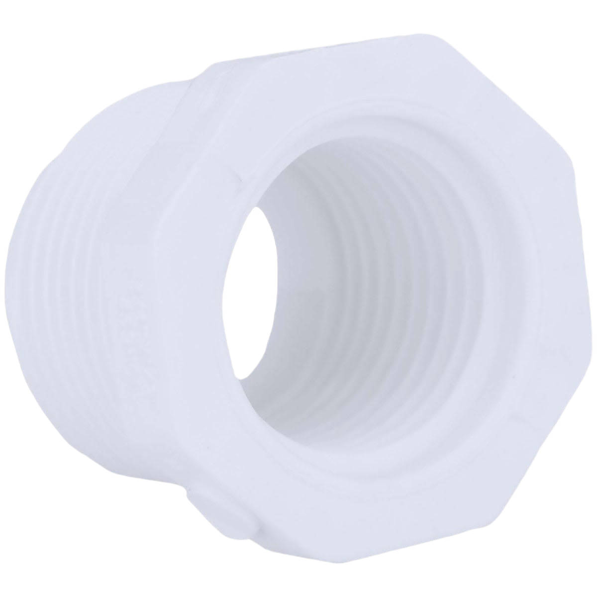 White PVC threaded bushing fitting for plumbing with male and female pipe thread connections under $50 collections