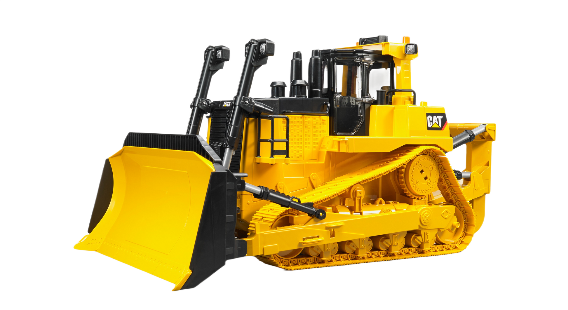 Yellow and black scale model of a large track-type tractor toy for tools and home improvement play