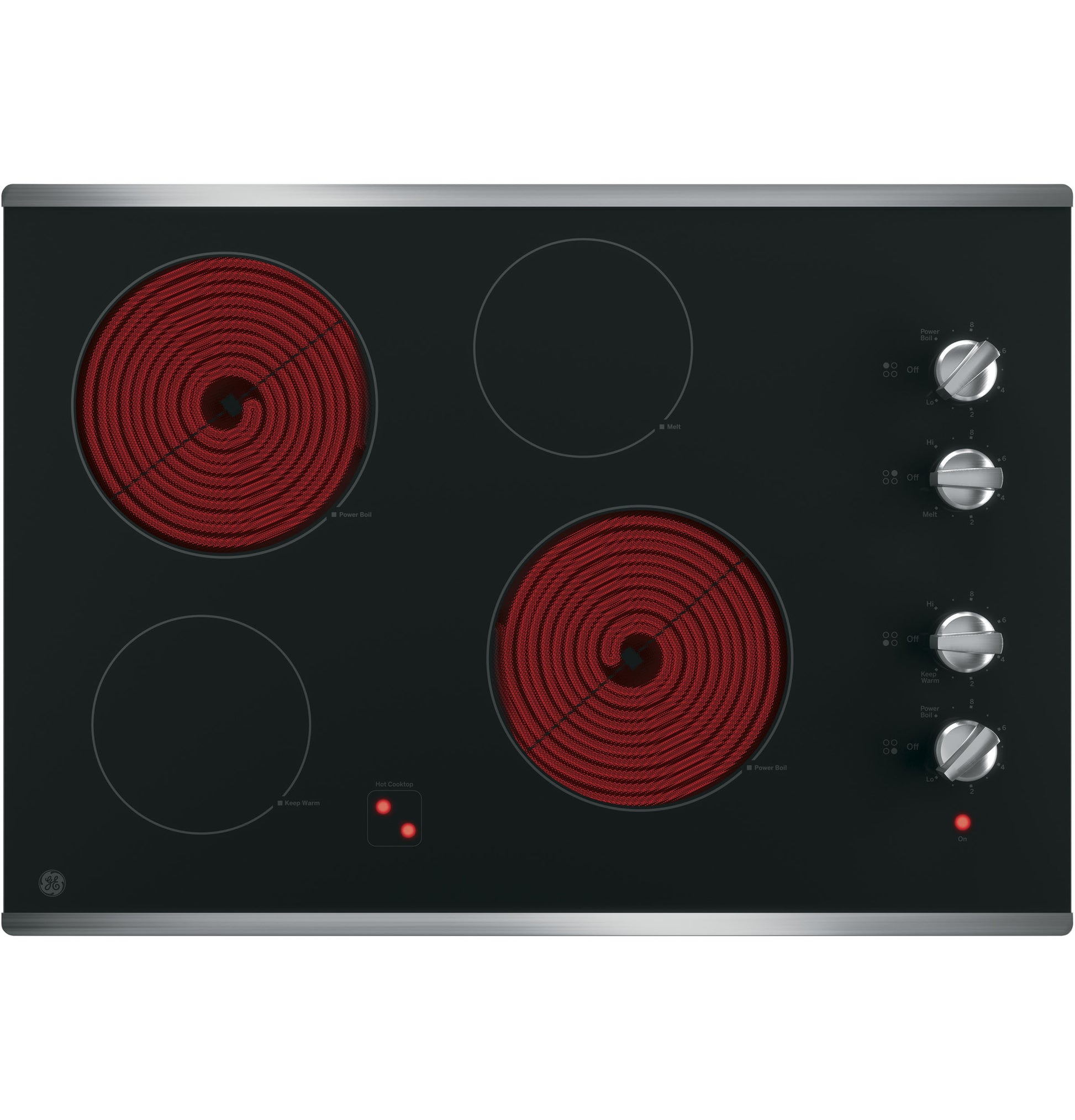 Black built-in electric cooktop with four burners and knob controls from Cooktops and Appliances collections